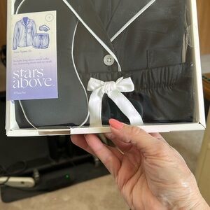 Stars Above Black Satin Pajama Set
